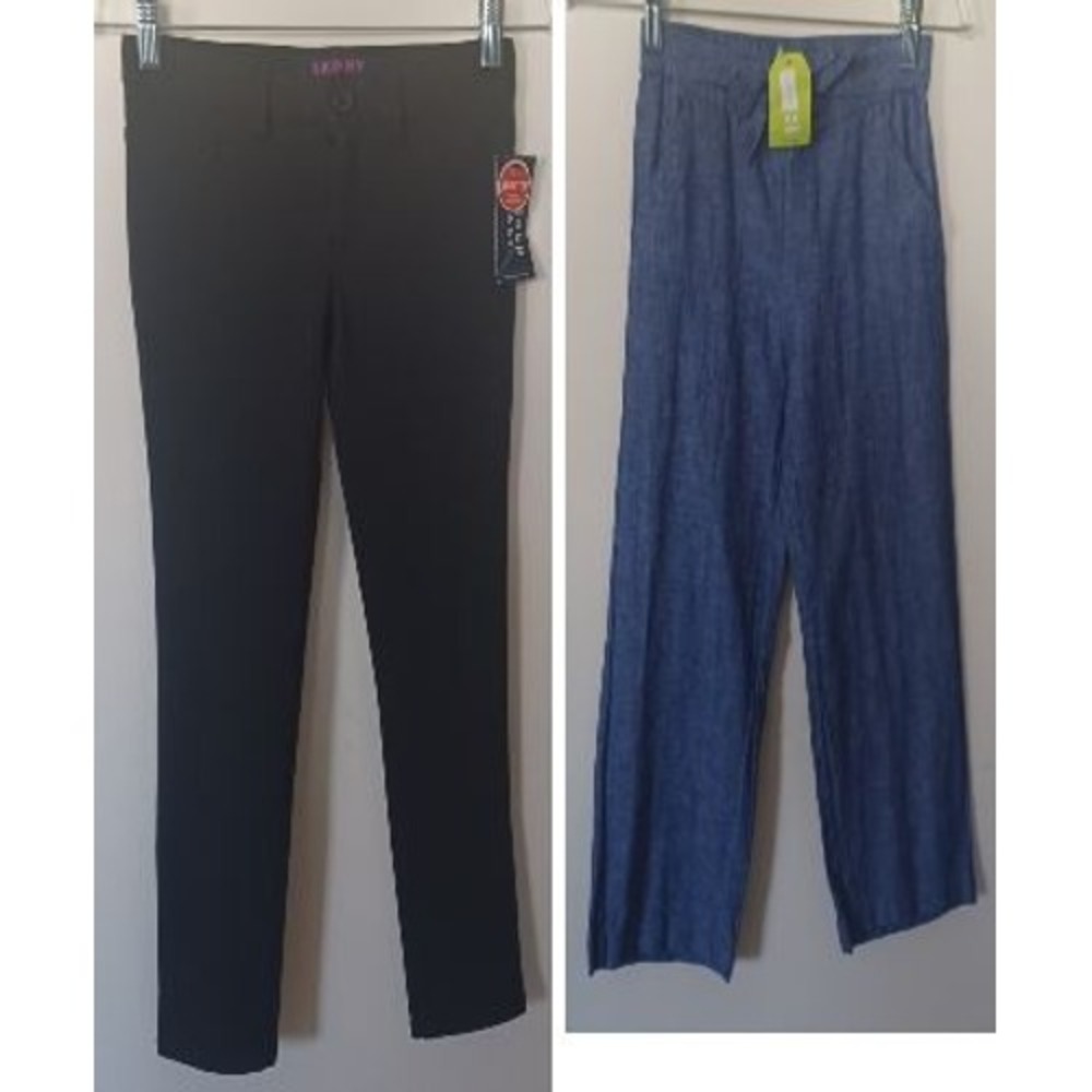 French Toast & Crazy 8 Girls Pants Bundle Size 8‎ Black Skinny Blue Wide Leg NWT